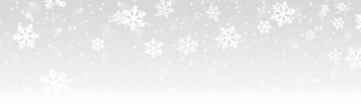 Snowflake bokeh snow overlay background, soft falling white particles and flakes on black winter scene for design and photo editing