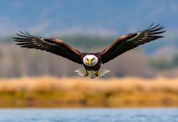 Obraz premium A close up of an American Bald Eagle in flight