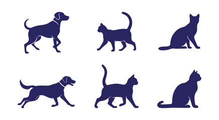 A collection of animal silhouettes featuring different poses of dogs and cats