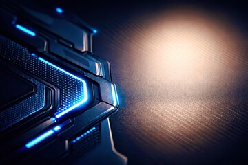 A computer chip is shown in a blue and orange light