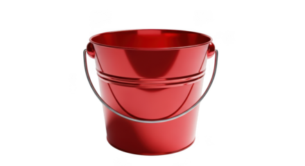 Shiny red metal pail with handle for toys or decorations transparent background black background