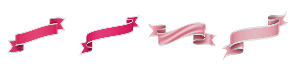 Pink and Light Rose Ribbon Banner Set PNG, Realistic Satin Scroll Flag Elements for Romantic Celebration, Header, Greeting, Isolated on White Background Graphics