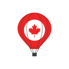Canada Day Hot Air Balloon with Maple Leaf Emblem in Red and White Flat Vector Illustration on White Background