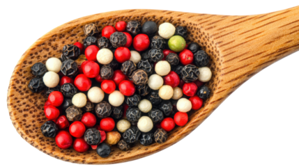 A spoonful of assorted colored pepper flakes