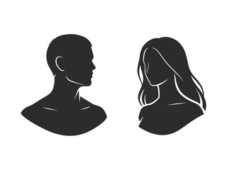 Silhouettes of a man and a woman facing each other in profile