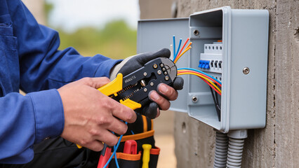 electrician fixing electrical outlet
