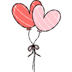 Cute Two Heart Balloons with Bow &ndash; Valentine&rsquo;s Day Illustration