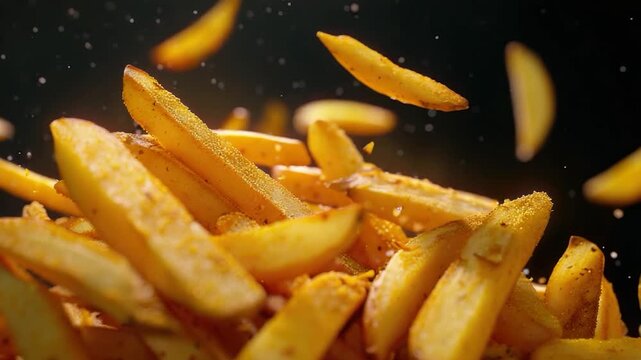 Video A heap of French fries suspended mid-air, waiting to be caught or devoured