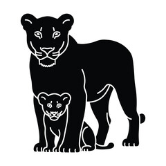Obraz premium A majestic black panther and her cub, silhouetted against a white background