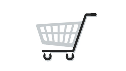 Simple black and gray shopping cart icon rests isolated against a stark white background representing retail purchasing.