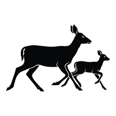 Fototapeta premium Silhouette of a mother deer and her fawn walking together