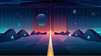 Cosmic pathway through pyramid mountains