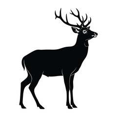 Obraz premium Majestic black silhouette of a stag with large antlers standing proudly