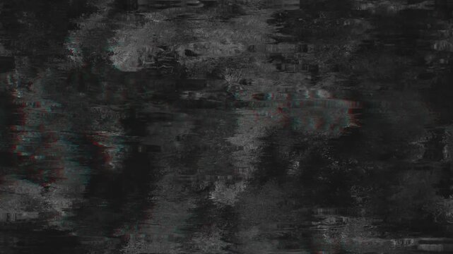 Dark broken texture with irregular analog distortion and noise, cinematic grunge overlay for glitch transitions and dramatic visuals