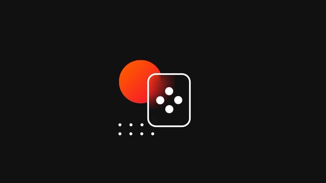 This minimalist design features orange and red circular accents over a dark background with subtle line art representing a structured app interface