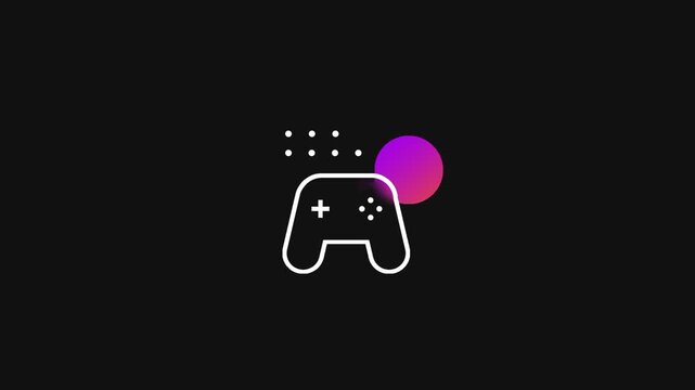 A playful gaming controller icon with pink and purple gradients shines on a dark background highlighting a modern mobile gaming or console experience