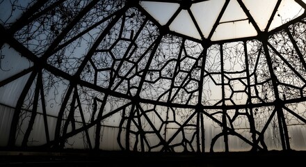 Abstract view of a geodesic dome with intricate geometric pattern inside