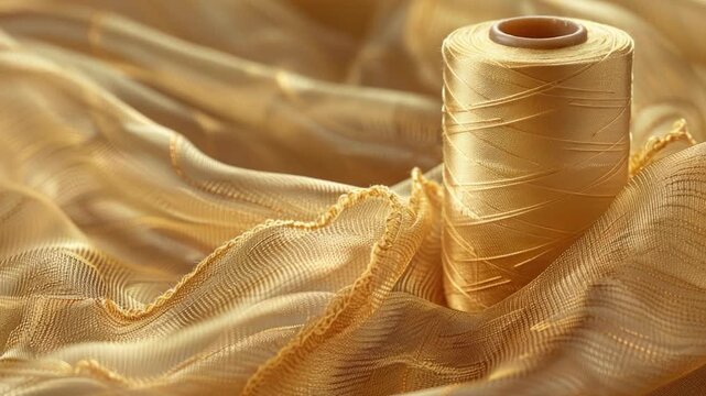 Video A spool of thread sitting on a piece of cloth, ideal for sewing or crafting projects