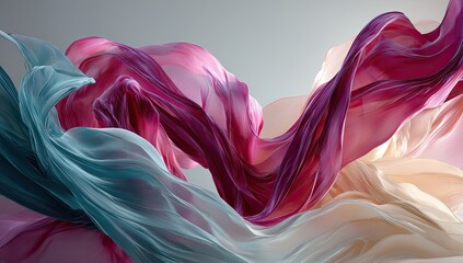 Elegant studio shot showing flowing, translucent fabric in varying shades, with soft lighting