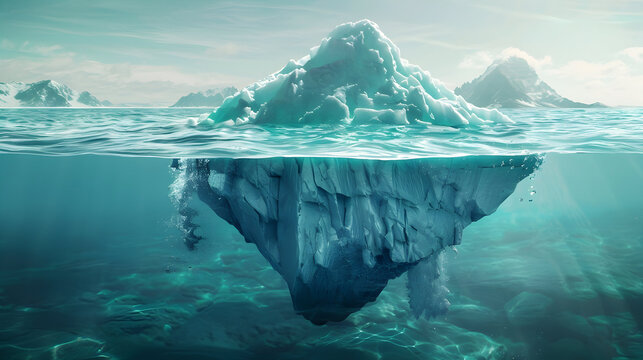 Surreal seascape with inverted iceberg formation in tranquil ocean setting - Powered by Adobe