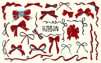 빈티지 손그림 스타일 리본 일러스트 세트