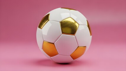 Golden soccer ball on pink background for sports design