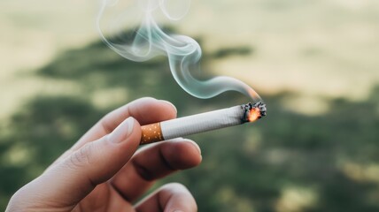 Burning Cigarette and Smoke: Capturing the intricate dance of smoke, a lit cigarette held delicately, represents the allure and the hazard of the addiction.