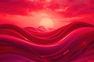 A red ocean with a sun in the sky