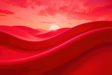 A red ocean with a sun in the sky
