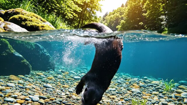 Otters Underwater Adventure - A Glimpse into River Life.