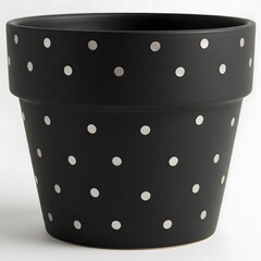 Black flower pot with white polka dots, decorative garden container for plants and herbs