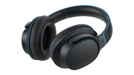 Black wireless gamer headphones with blue accents in sleek modern design isolated on white background high resolution PNG style premium gaming headset perfect for cutout product visuals 
