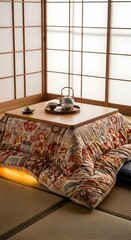 Cozy japanese tea table setup
