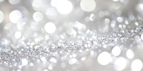 ethereal silver glitter cascade shimmering in soft bokeh glow for festive wallpaper or luxury banner backdrop