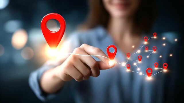 Local search optimization strategy demonstration visualization defocused digital marketing background business benefit concept geographical targeting expertise online