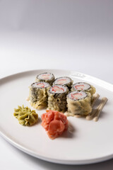 Sushi serving on white plate