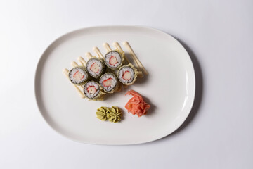 Sushi serving on white plate