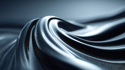 swirling metallic fluid wave in deep navy blue with golden specks abstract digital art for futuristic wallpaper or luxury tech banner