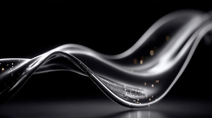 swirling metallic fluid wave in deep navy blue with golden specks abstract digital art for futuristic wallpaper or luxury tech banner