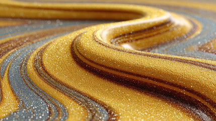 swirling golden glitter waves in luxurious abstract flow with sparkling bokeh glow ideal for festive wallpaper or elegant banner background