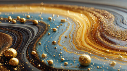 swirling golden glitter waves in luxurious abstract flow with sparkling bokeh glow ideal for festive wallpaper or elegant banner background