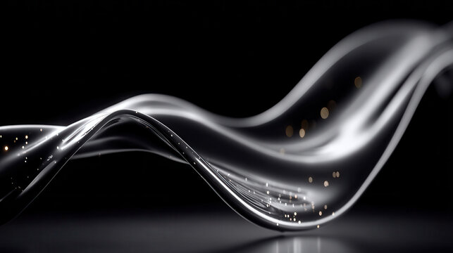 swirling metallic fluid wave in deep navy blue with golden specks abstract digital art for futuristic wallpaper or luxury tech banner - Powered by Adobe