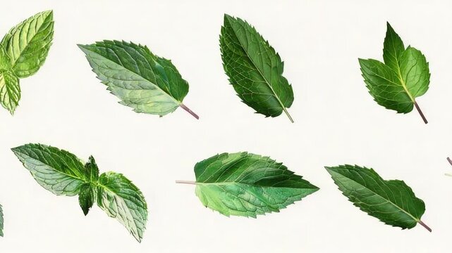 Video A bundle of fresh green leaves lying on a clean white surface