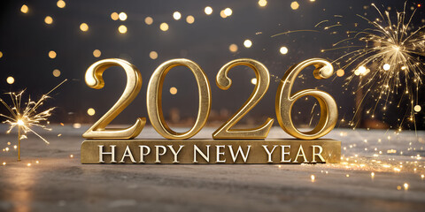 Happy New Year 2026 celebration greeting card with Christmas star decoration and winter snow vector illustration