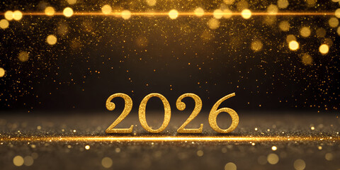 Vector illustration of a happy New Year greeting card featuring a glass of champagne and a glass of beer on a black background with stars and winter snow for the 2026 holiday celebration season