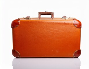 vintage orange suitcase luggage travel baggage retro case antique trunk vacation journey isolated on white background