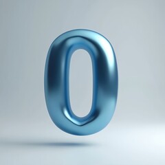 Obraz premium Shiny blue three dimensional number zero floats on light grey background. This graphic digit represents start, null value or empty set in math or data.
