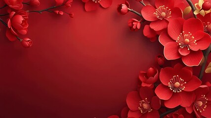 Chinese new year background with  red flowers decoration