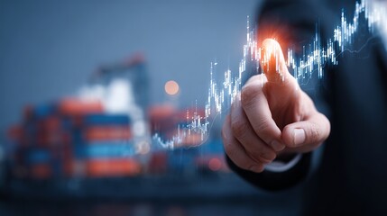 Businessman analyzing stock market trends with finger pointing
