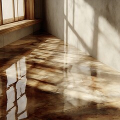 Sunlit room with wooden floor
